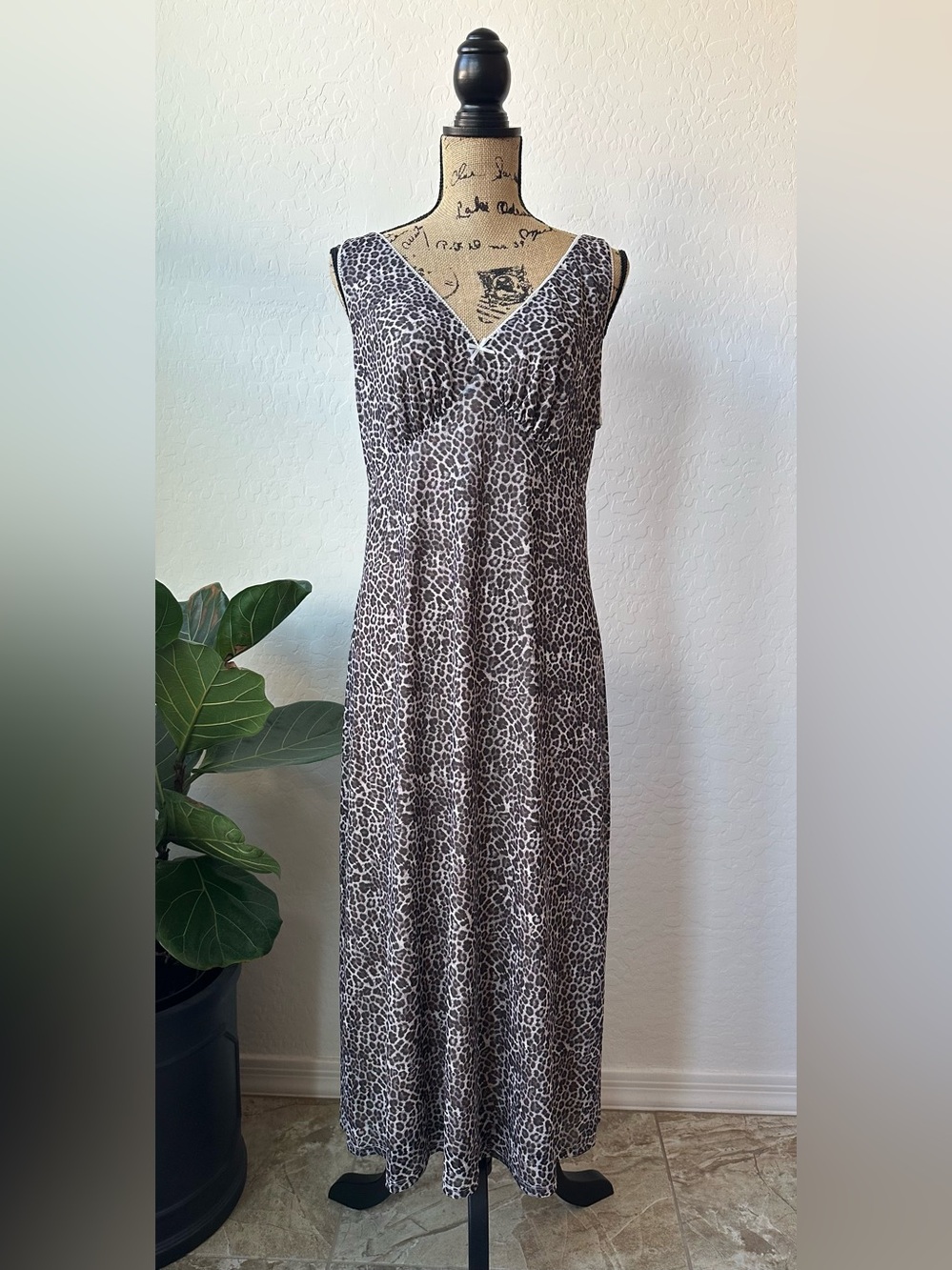 NWT GB Bow Detail Mesh Tie Back Leopard Midi Dress Size XL